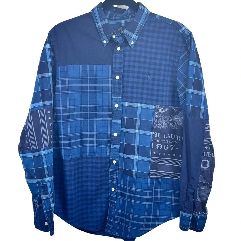 Polo Ralph Lauren Bandana Patchwork Shirt Button Down Plaid Heritage 90s Sz L